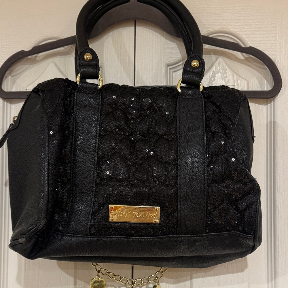 Betsey Johnson Black Sequin Satchel